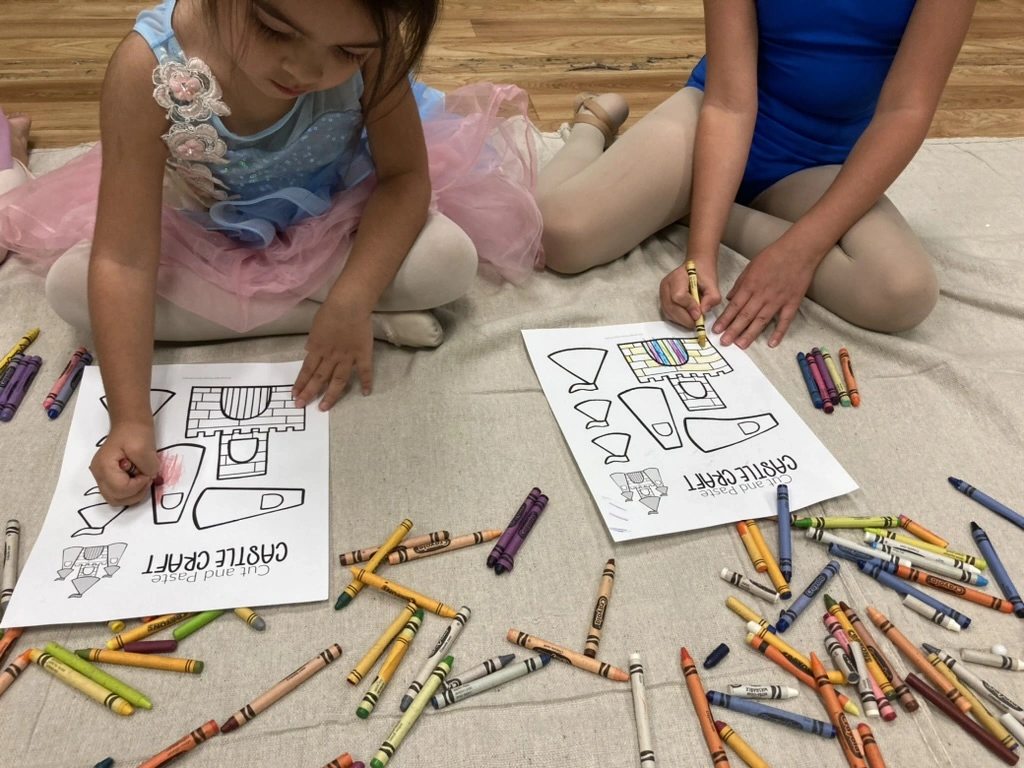 Campers coloring castle crafts with crayons