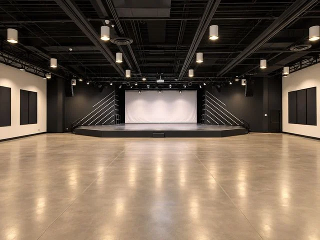 The empty Ovation Theatre stage and floor