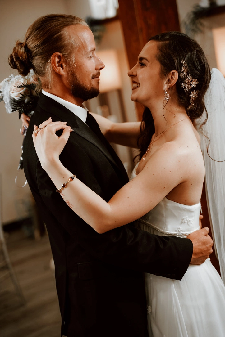 A bride and groom sharing their first dance