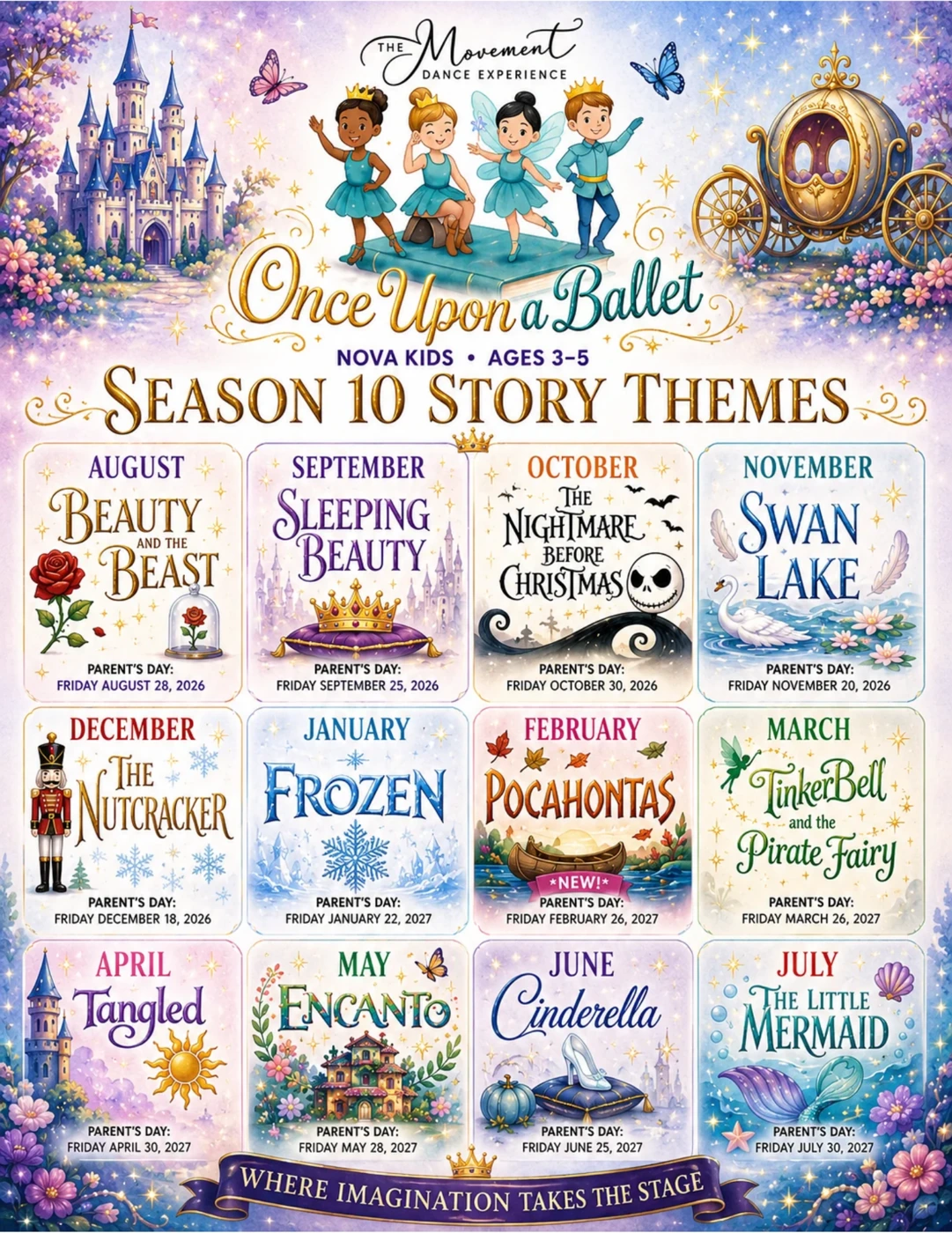 Once Upon A Ballet Season 10 story themes and Parent Day dates